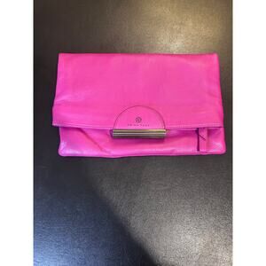 Trina Turk Pink Leather Foldover Clutch Oversized Envelope Bag Fuchsia